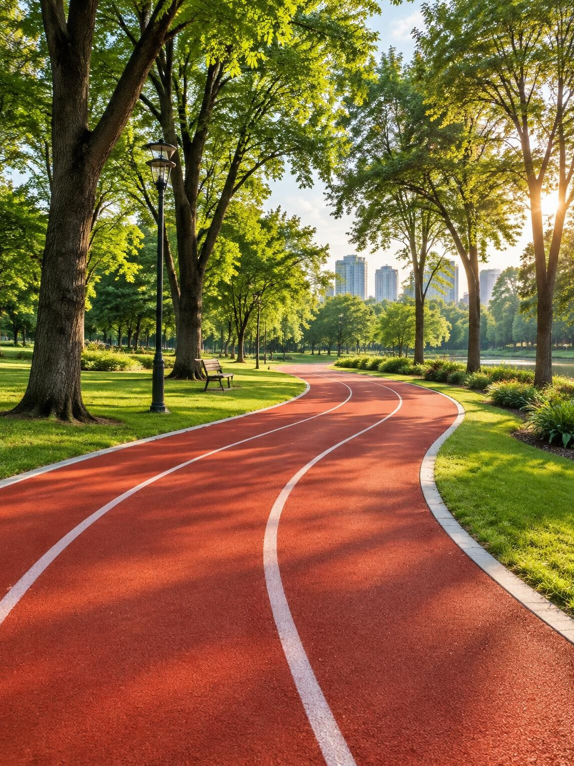 Running track in a green city park in autumn